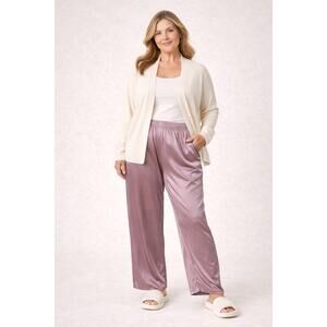 Soft Surroundings Satin Pants 22W Purple Plus Size Lounge Flowy Comfortable NWT